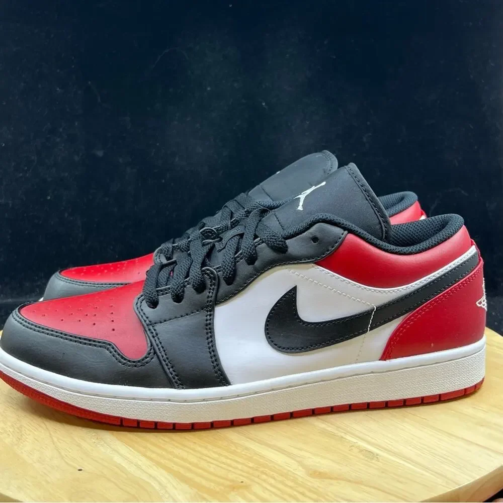 Nike Air Jordan 1 Low Shoes Bred Toe Black Red White 553558-612 Mens NEW Sz 10.5 - Picture 5 of 9